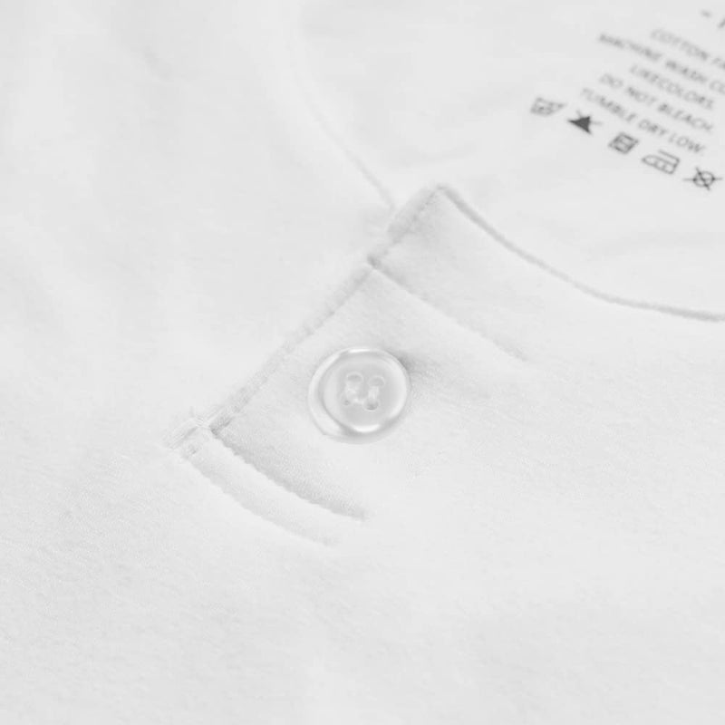 palglg Mens Short Sleeve Cotton Muscle Slim Fitted Sport Henley T-Shirt with Button White M - Image 3